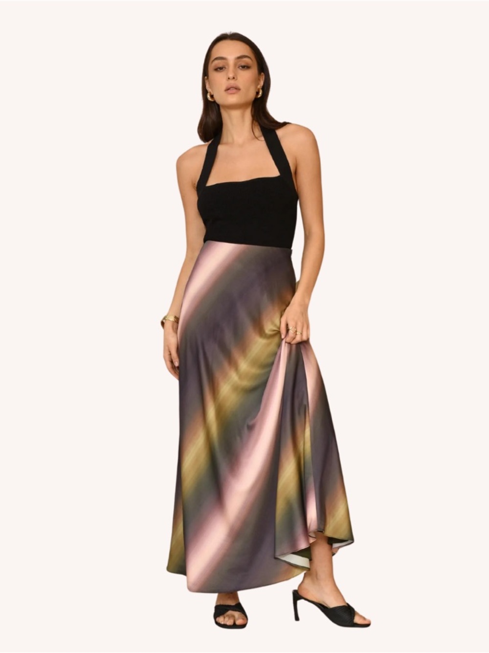 REVOLVE Greylin Marvela Northern Lights Gradient Satin-Feel Maxi Skirt Fairy